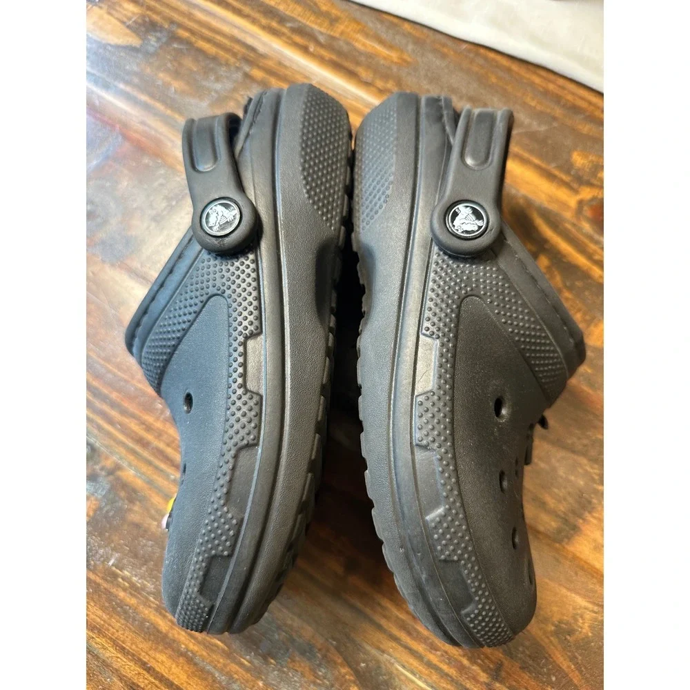 Crocs Classic Lined Clog Black Halloween Jibbitz Kids Size M4 W6 Cozy Slip On